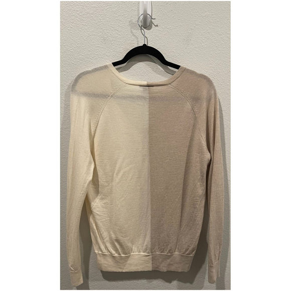 THEORY Tan Beige Long Sleeve V-Neck Sweatshirt - Picture 3 of 4